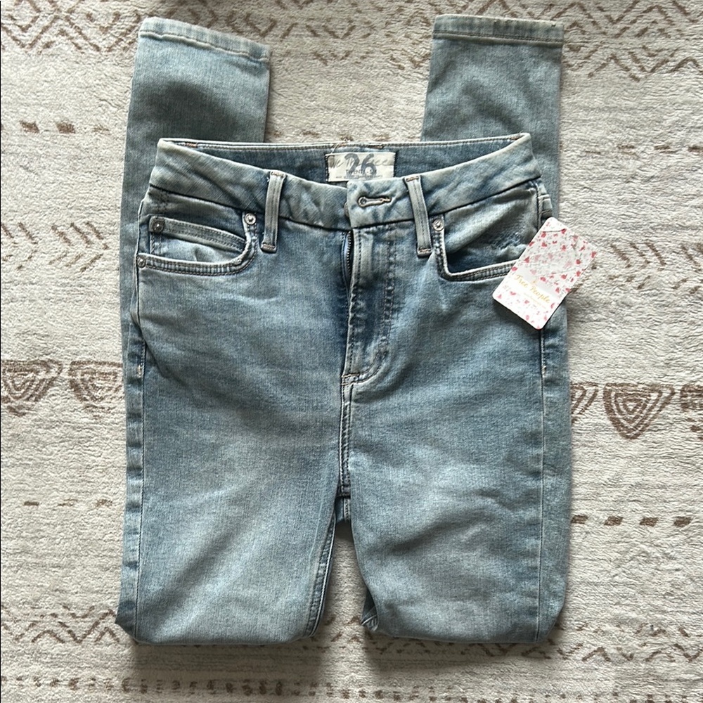 Free People Blue Skinny Jeans with Distressed Look